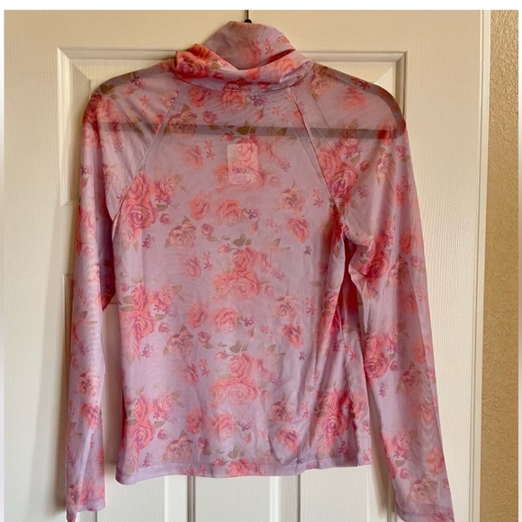NWT Free People Semi Sheer Top Turtleneck Floral Sexy! Purple Pink Soft Rare - Picture 3 of 8